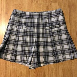 NWOT, Blue Plaid Pleated Skort, Fake Pocket Fold, Size Medium